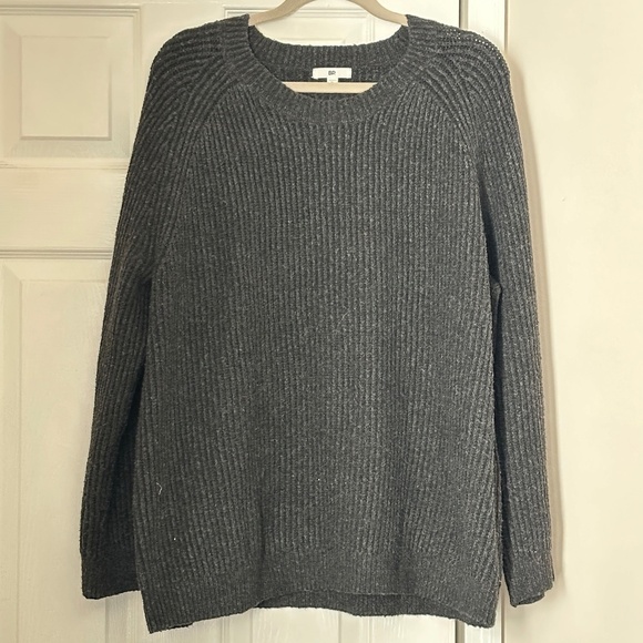 BP. Dark Grey Gray Ribbed Crew Neck Sweater Boxy Size XL Boyfriend Grandpa - Picture 1 of 4